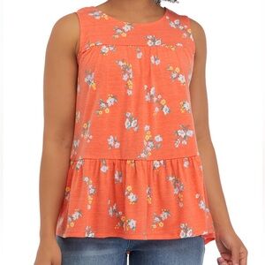 Planet Gold Jersey Baby Doll Orange & Blue Floral Sleeveless Tunic Women’s 2X